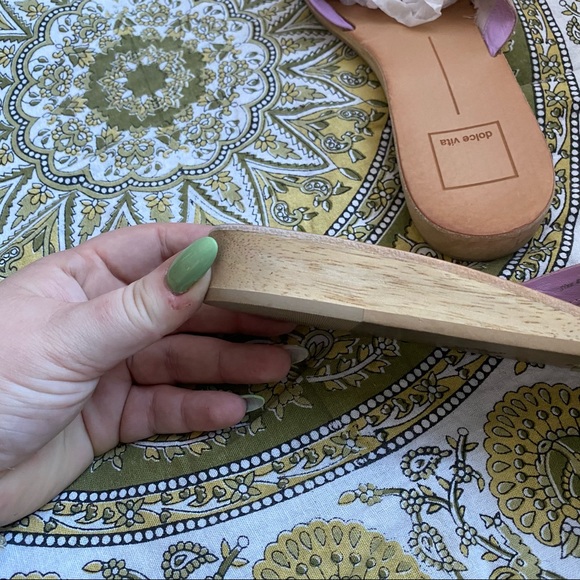 Dolce Vita Hildy Wooden Heeled Slip On Slides Sandals in Blush Pink Suede - Picture 4 of 10